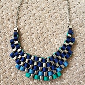 Blue & green ribbon bib necklace